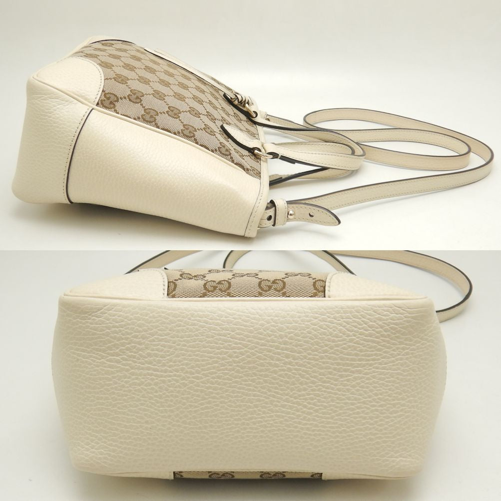 Gucci GG Canvas Leather 2WAY Handbag Beige Ivory