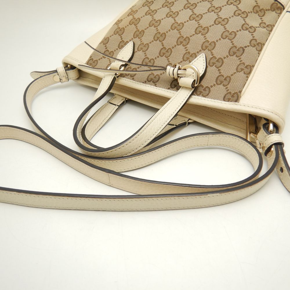 Gucci GG Canvas Leather 2WAY Handbag Beige Ivory