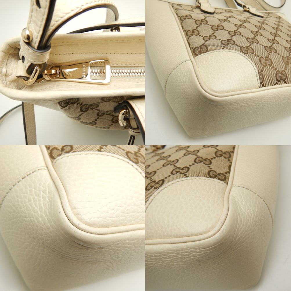 Gucci GG Canvas Leather 2WAY Handbag Beige Ivory