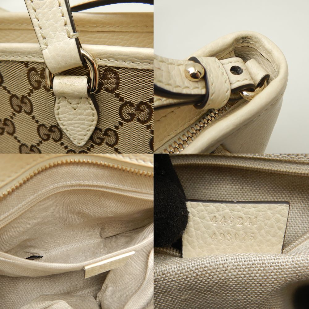 Gucci GG Canvas Leather 2WAY Handbag Beige Ivory