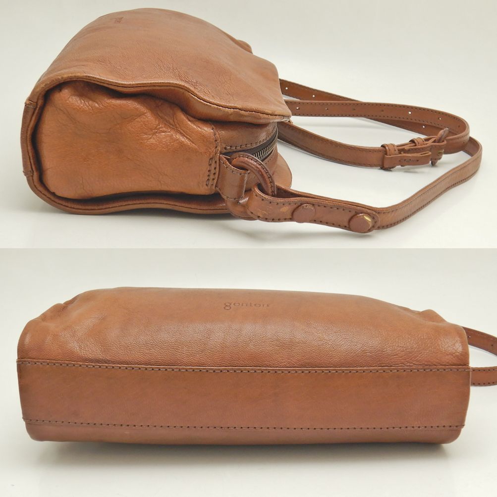 Genten Goat Leather Shoulder Bag Brown