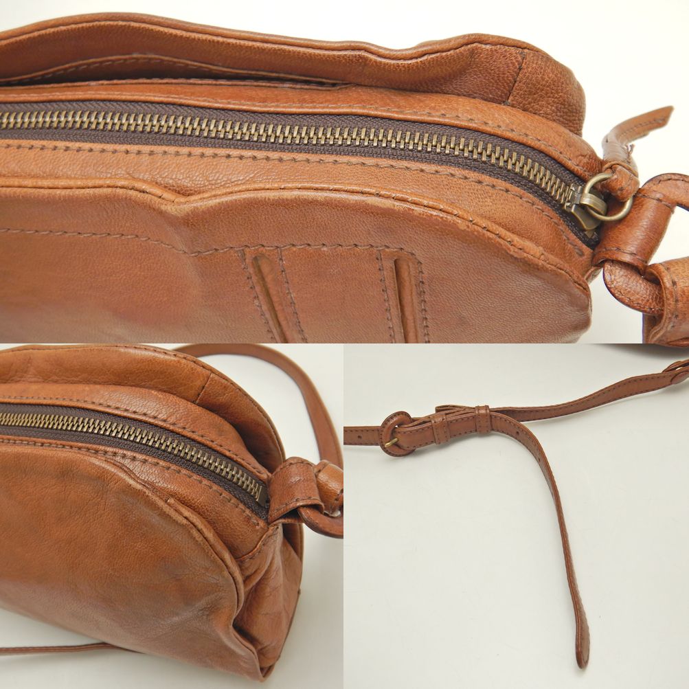 Genten Goat Leather Shoulder Bag Brown