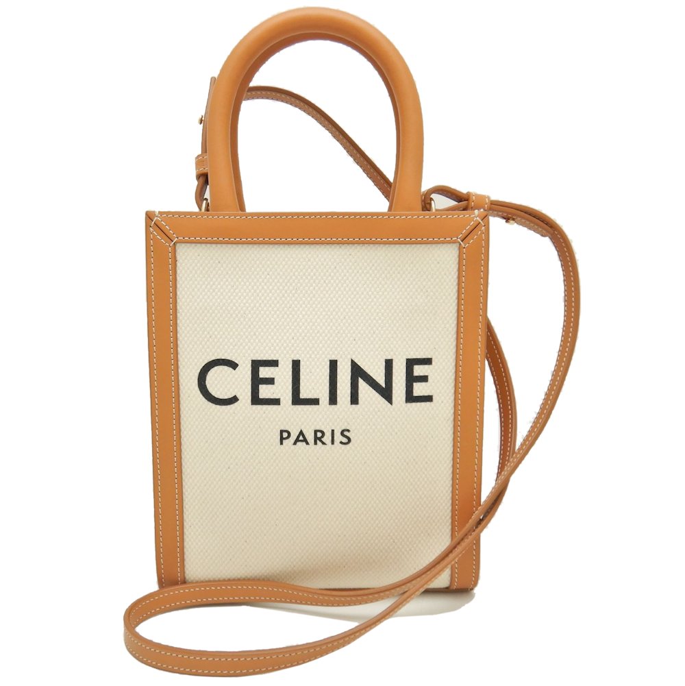 Celine Mini Vertical Cabas Canvas Calf Tote Bag