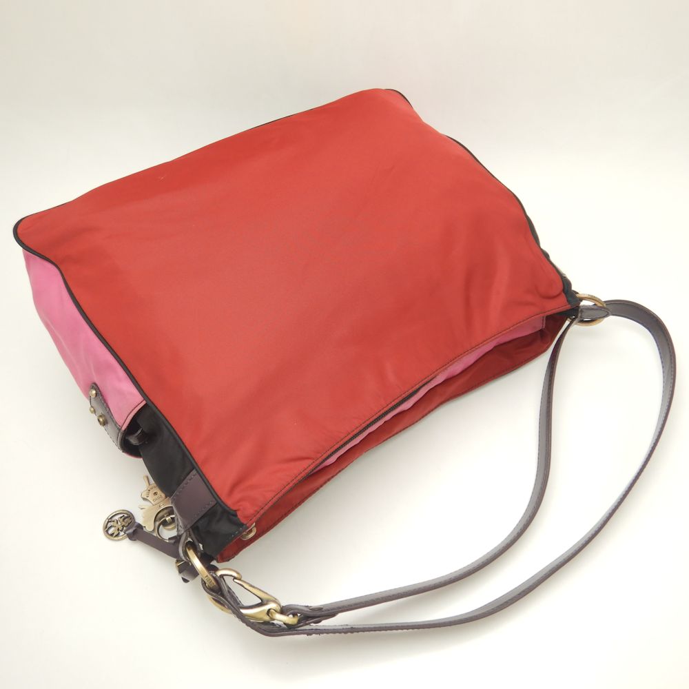 Piero Guidi Nylon Leather Shoulder Bag Black Red Pink