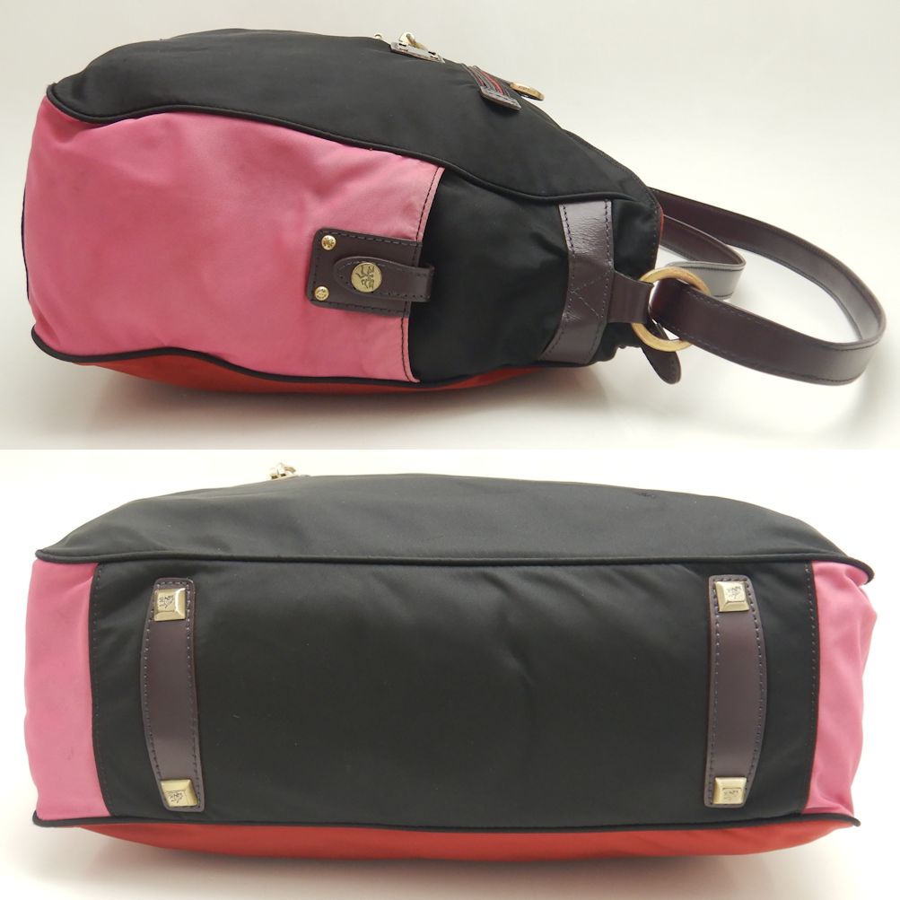 Piero Guidi Nylon Leather Shoulder Bag Black Red Pink