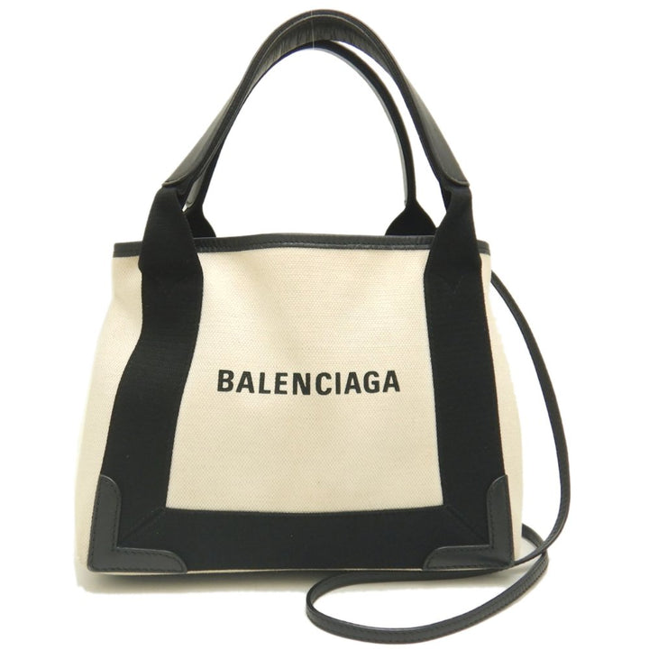 Balenciaga Navy Cabas XS Canvas Leather Handbag