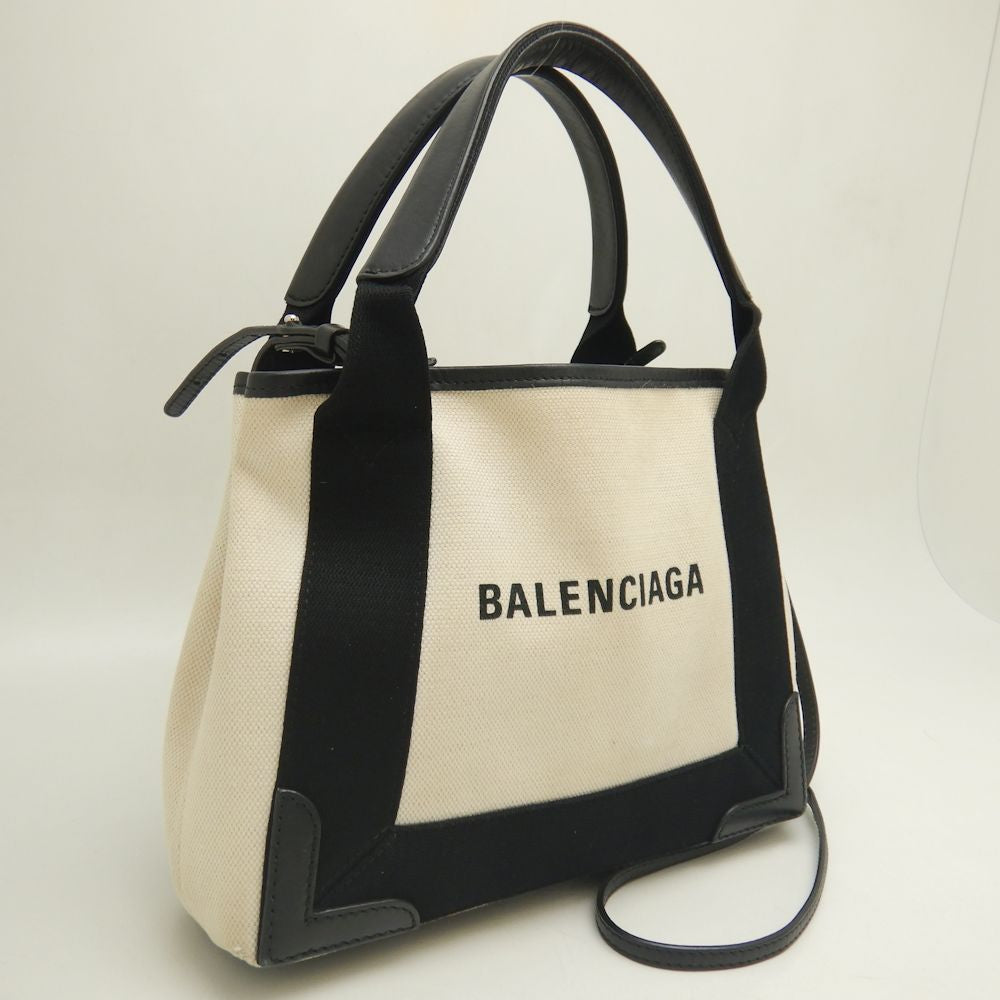 Balenciaga Navy Cabas XS Canvas Leather Handbag