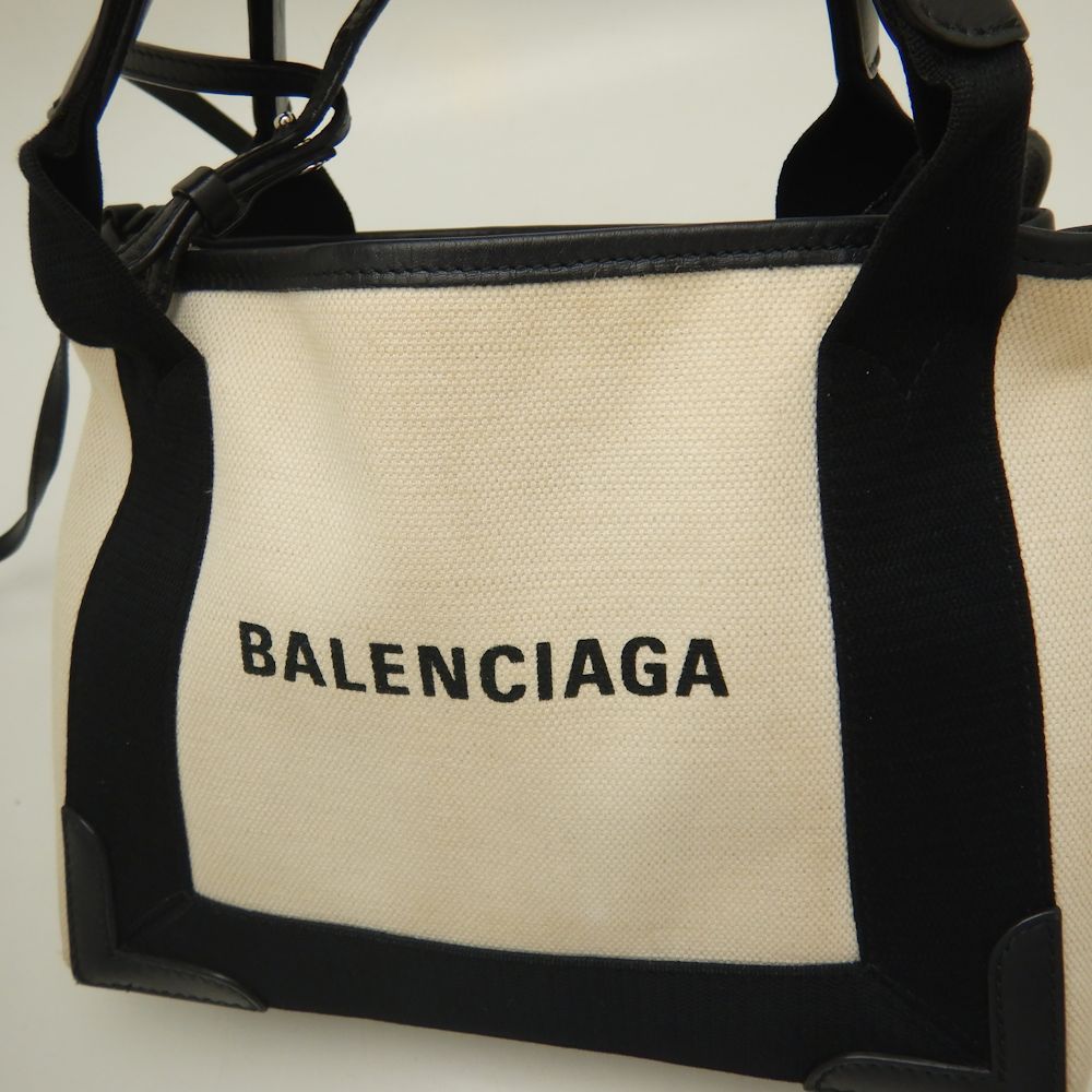 Balenciaga Navy Cabas XS Canvas Leather Handbag