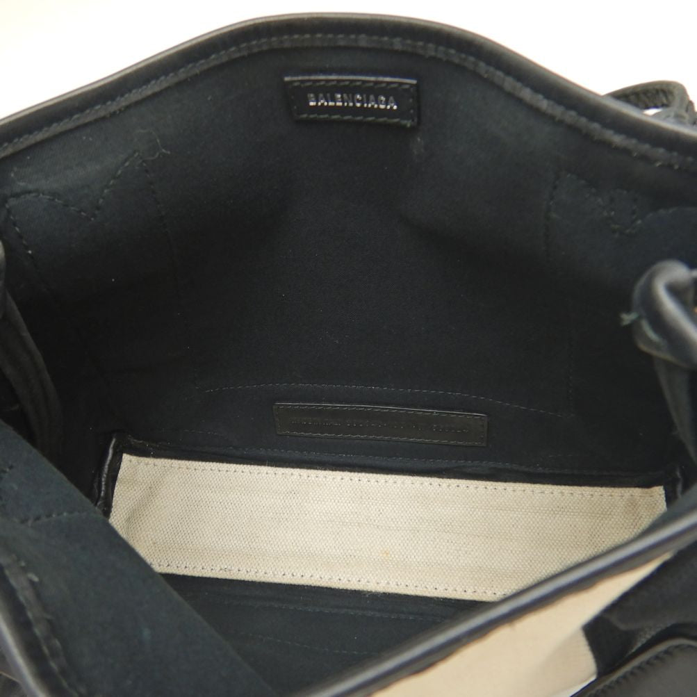 Balenciaga Navy Cabas XS Canvas Leather Handbag