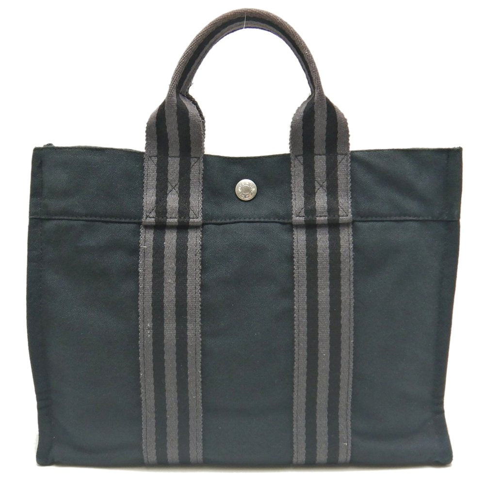 Hermes Cotton Canvas Tote Bag Black Gray