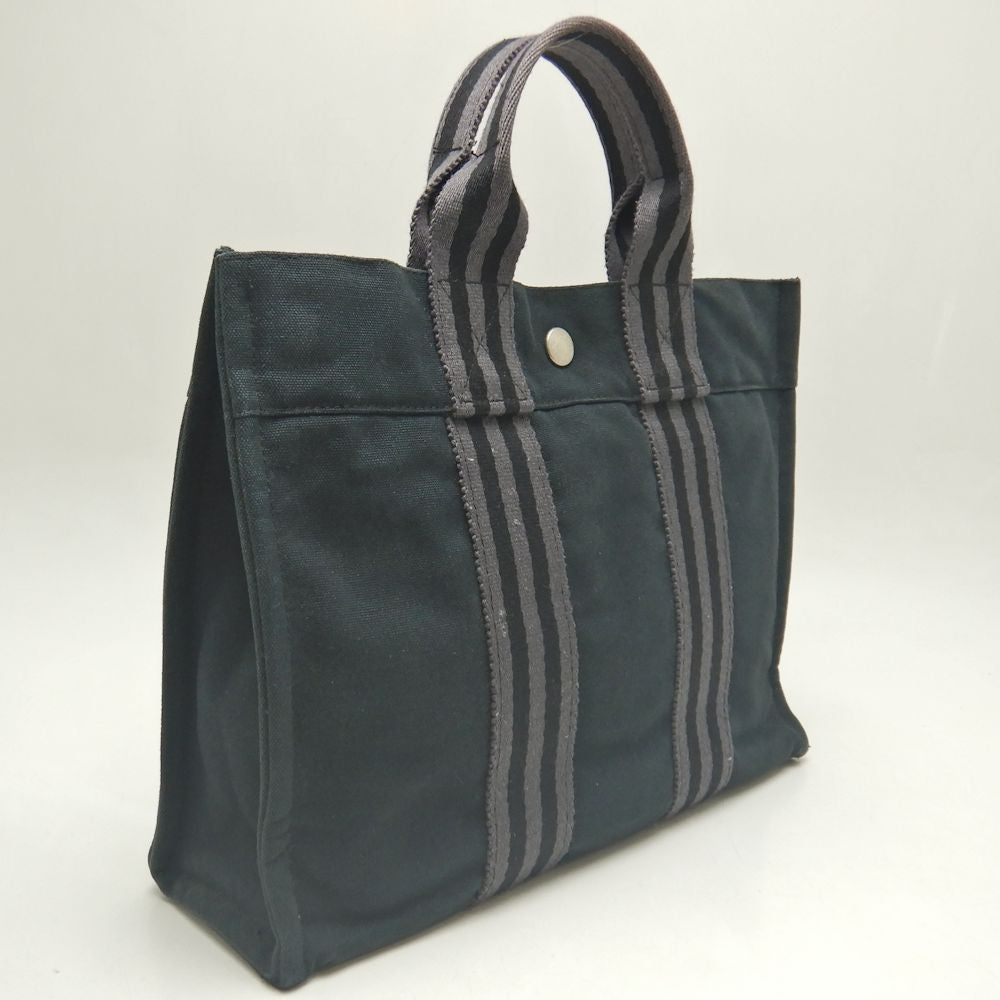 Hermes Cotton Canvas Tote Bag Black Gray