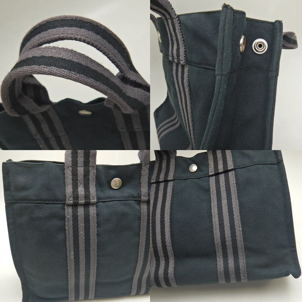 Hermes Cotton Canvas Tote Bag Black Gray