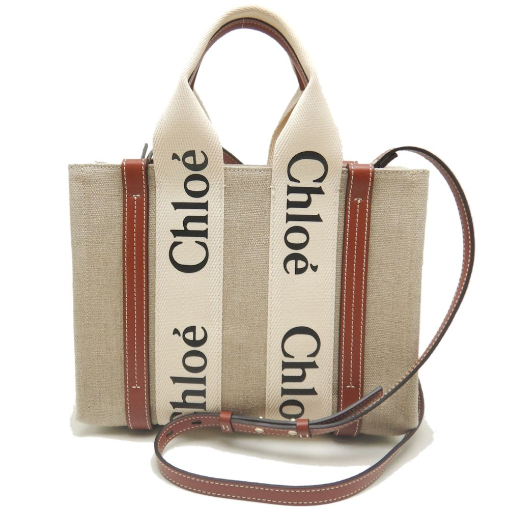 Chloe Woody Small Tote Bag Linen Leather