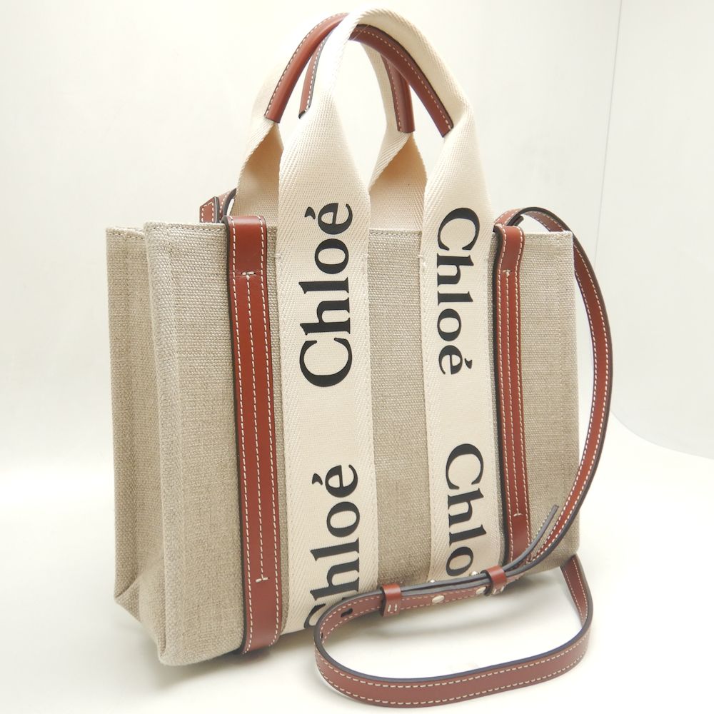 Chloe Woody Small Tote Bag Linen Leather