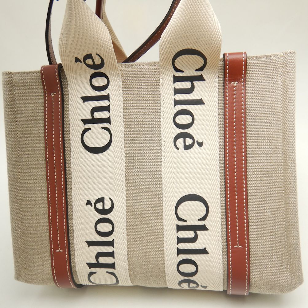 Chloe Woody Small Tote Bag Linen Leather