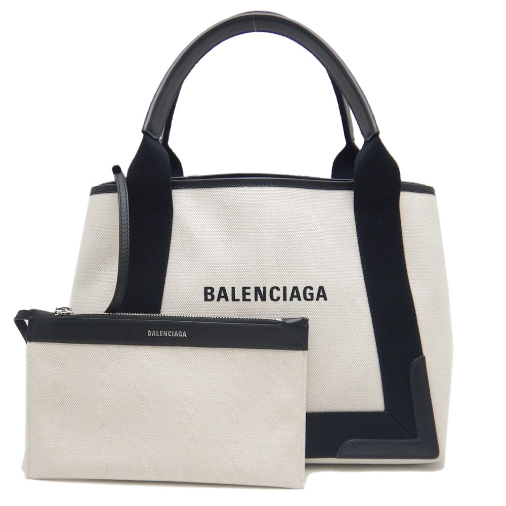 Balenciaga Navy Cabas S Canvas Leather Handbag