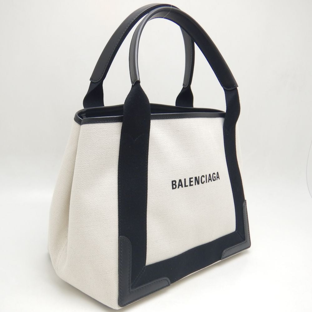 Balenciaga Navy Cabas S Canvas Leather Handbag