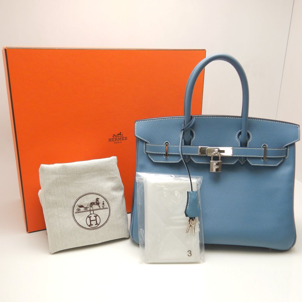 Hermes Birkin 30 Handbag Blue Jean