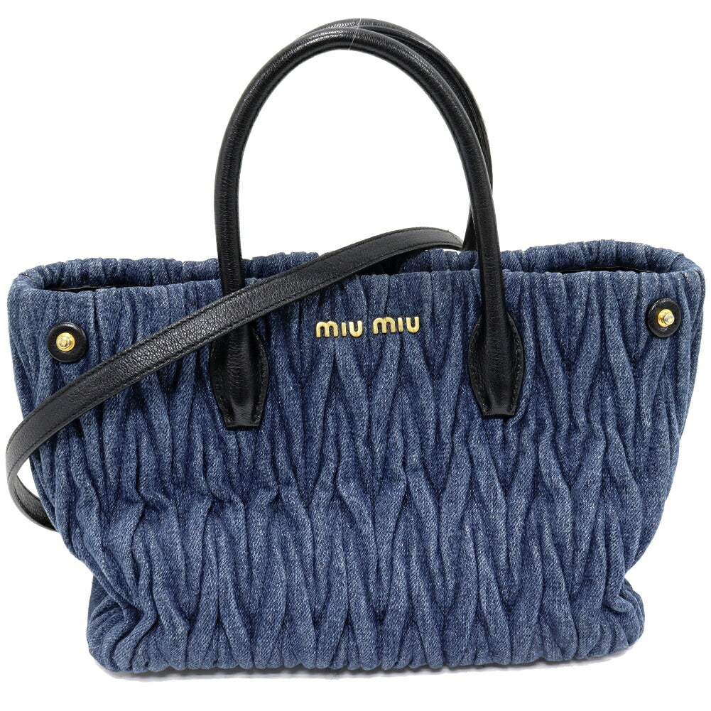 Miu Miu Matelassé Denim Canvas Goat Leather 2way Bag