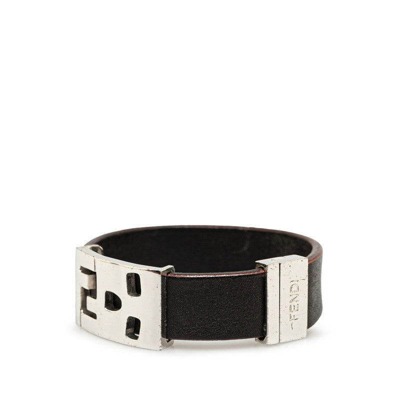 Fendi FF Logo Skull Motif Leather Bracelet