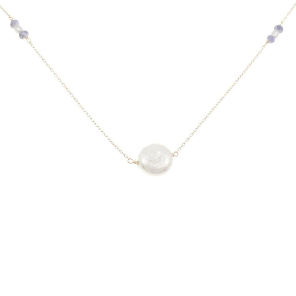 K10 Yellow Gold Freshwater Pearl Amethyst Tanzanite Necklace
