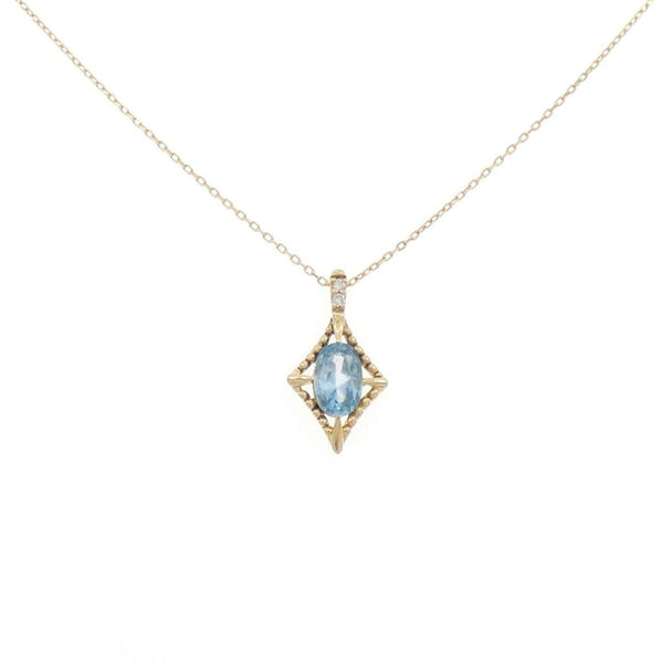 Au750 Yellow Gold Blue Topaz Diamond Necklace