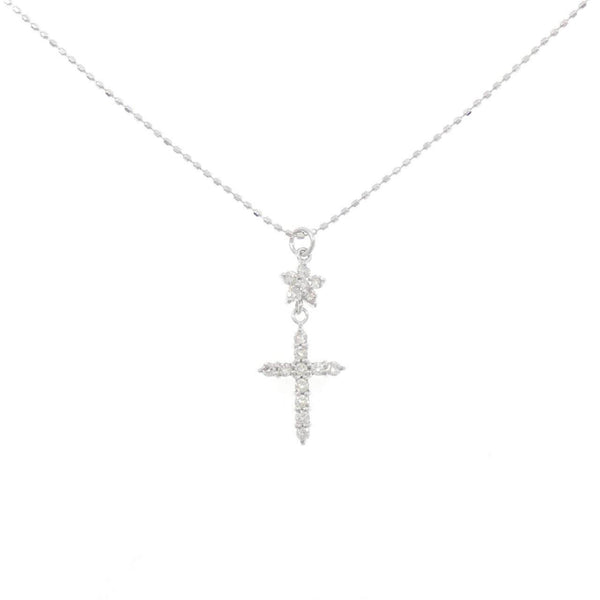 K18WG Cross Flower Diamond Necklace
