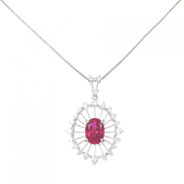 Crescent Vert Synthetic Ruby Platinum Necklace