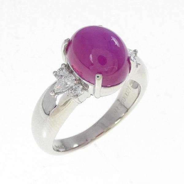 CRESCENT VERT Platinum Synthetic Star Ruby Diamond Ring