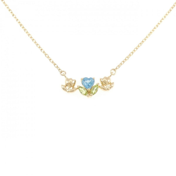 Au750 Flower Blue Topaz Peridot Necklace