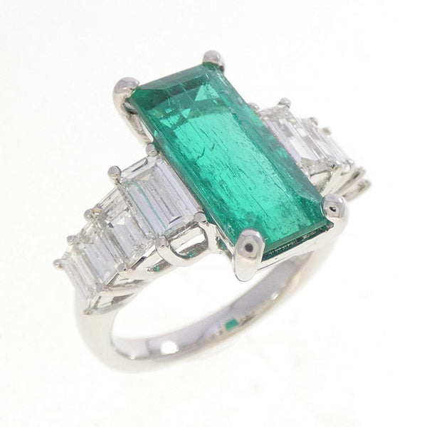 Platinum 900 Emerald Diamond Ring