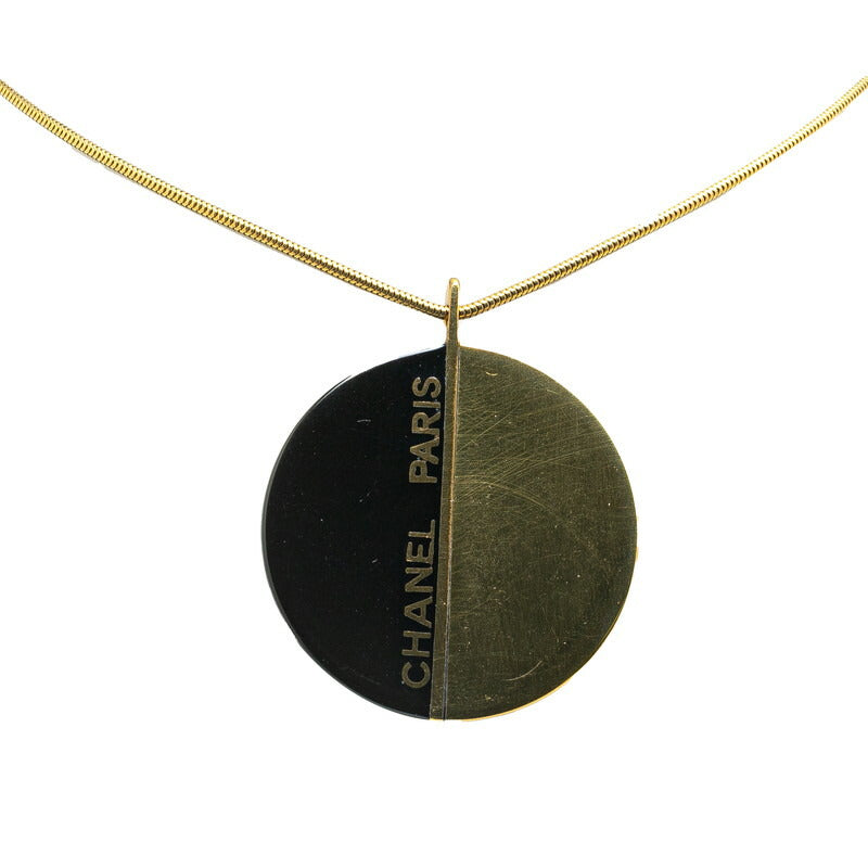 Chanel Round Necklace Pendant Gold Black