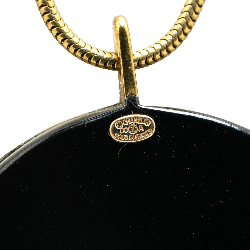 Chanel Round Necklace Pendant Gold Black