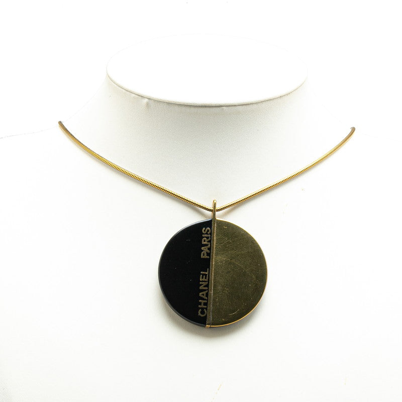 Chanel Round Necklace Pendant Gold Black