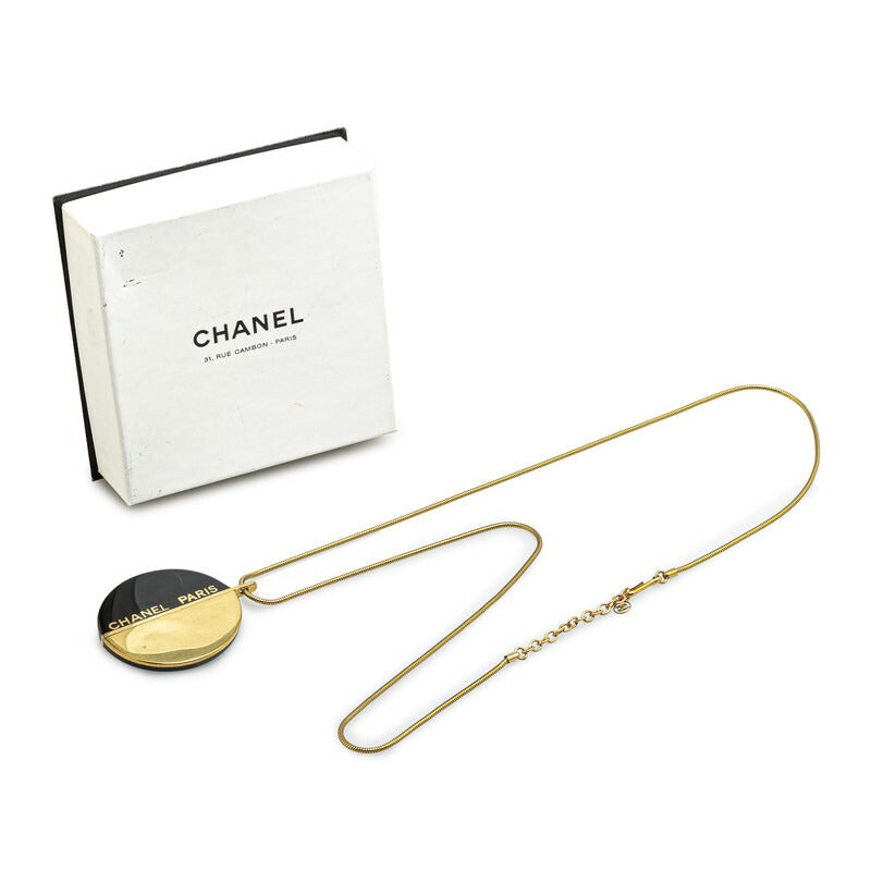 Chanel Round Necklace Pendant Gold Black