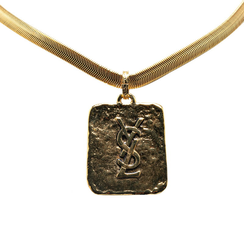 Yves Saint Laurent Logo Plate Necklace Gold