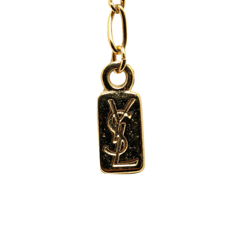 Yves Saint Laurent Logo Plate Necklace Gold