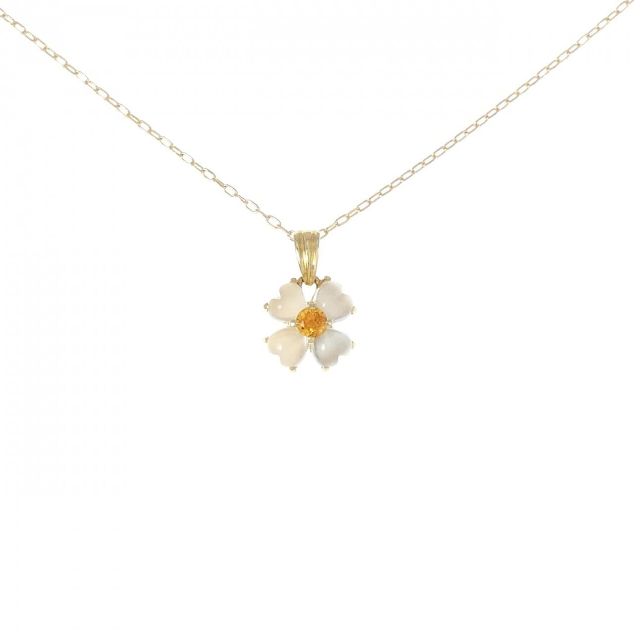 Au750 Flower Heart Citrine Moonstone Necklace
