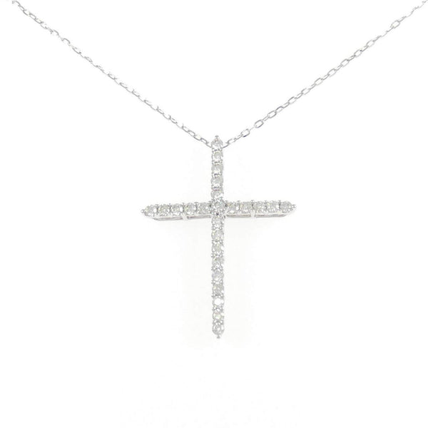Au750 White Gold Platinum Diamond Cross Necklace