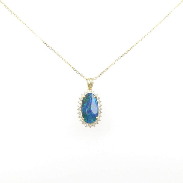Au750 Yellow Gold Opal Diamond Necklace