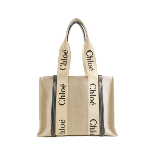 Chloé Woody Medium Tote Linen Canvas Calf Tote Bag