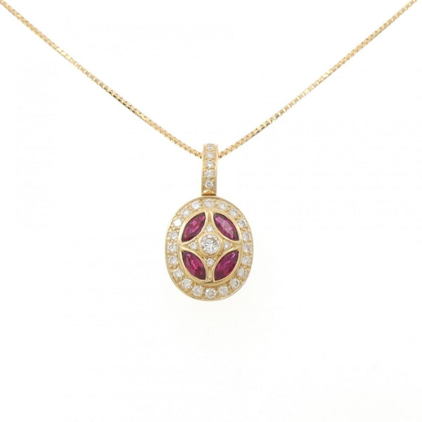 Au750 Yellow Gold Ruby Diamond Necklace
