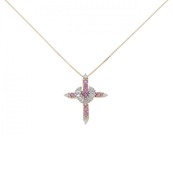 Au750 Two Tone Cross Sapphire Diamond Necklace
