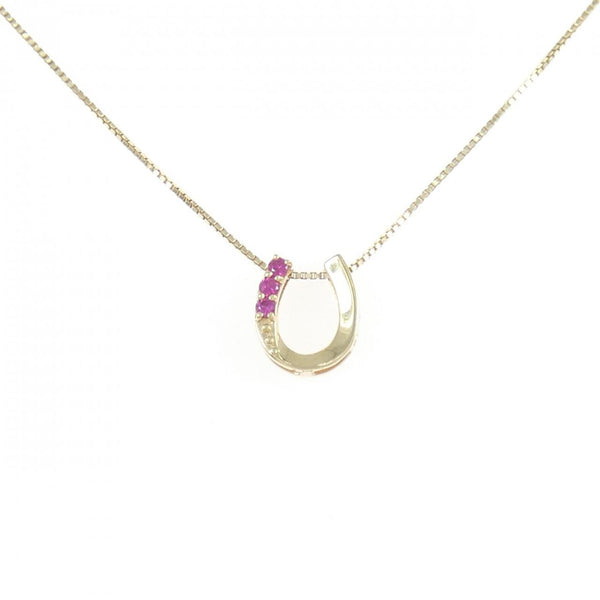 K10 Yellow Gold Ruby Diamond Necklace
