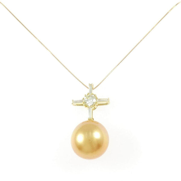 Au750 Yellow Gold White South Sea Pearl Diamond Necklace