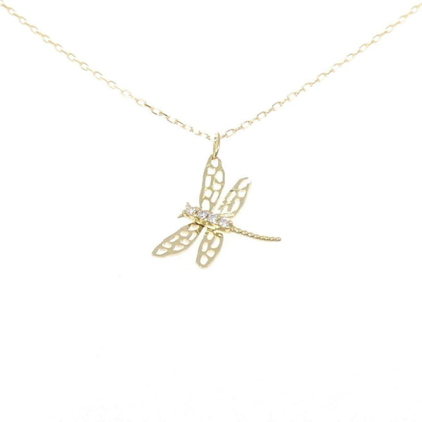 Au750 Yellow Gold Dragonfly Cubic Zirconia Necklace