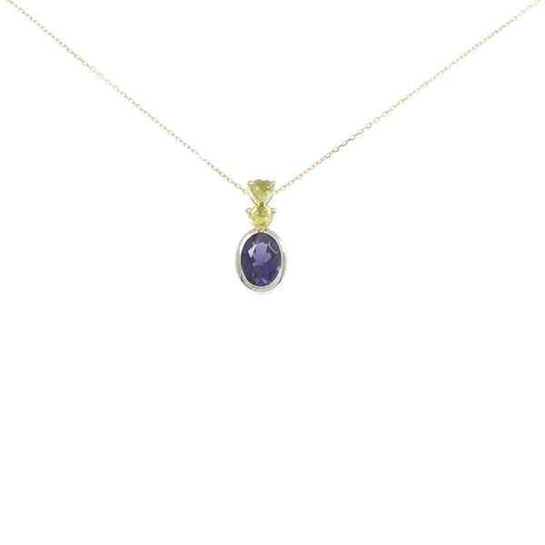Platinum Au750 Yellow Gold Iolite Peridot Necklace
