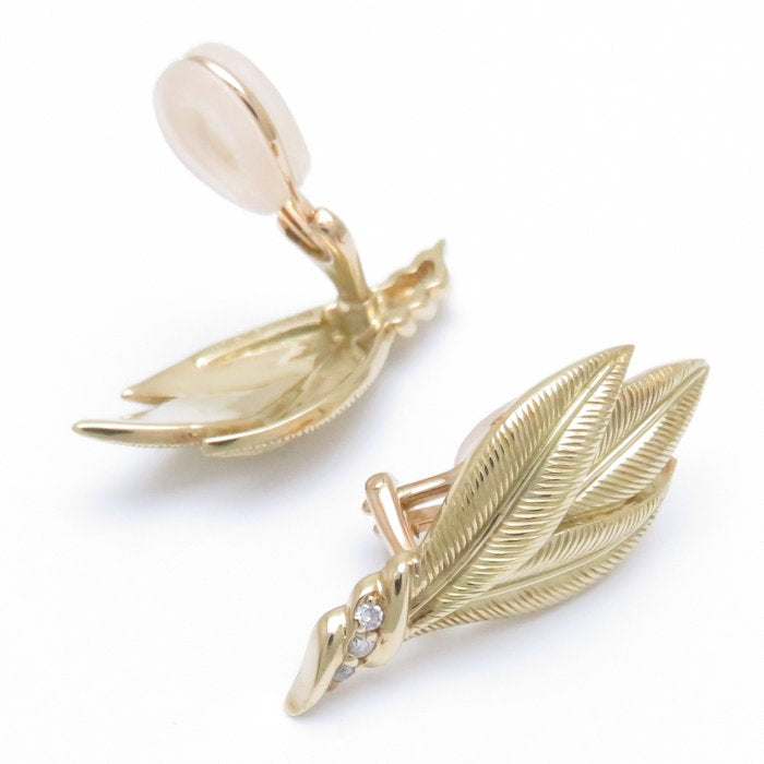 K18YG Diamond Leaf Motif Earrings