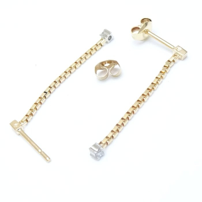 Diamond Long Chain Earrings K18YG/18WG Gold