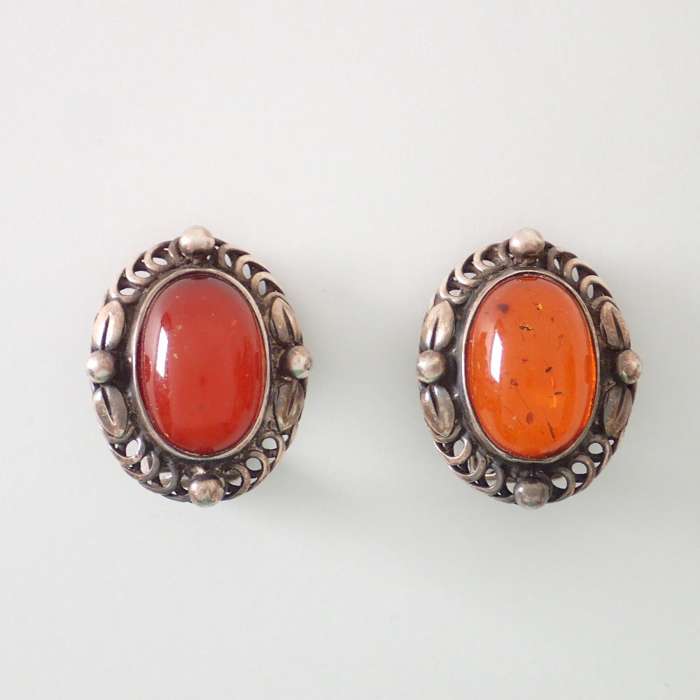 LuxUness  GEORG JENSEN 925 Silver Amber Earrings (1995 Edition) - Both Ears Gemstones Earrings in Good Condition